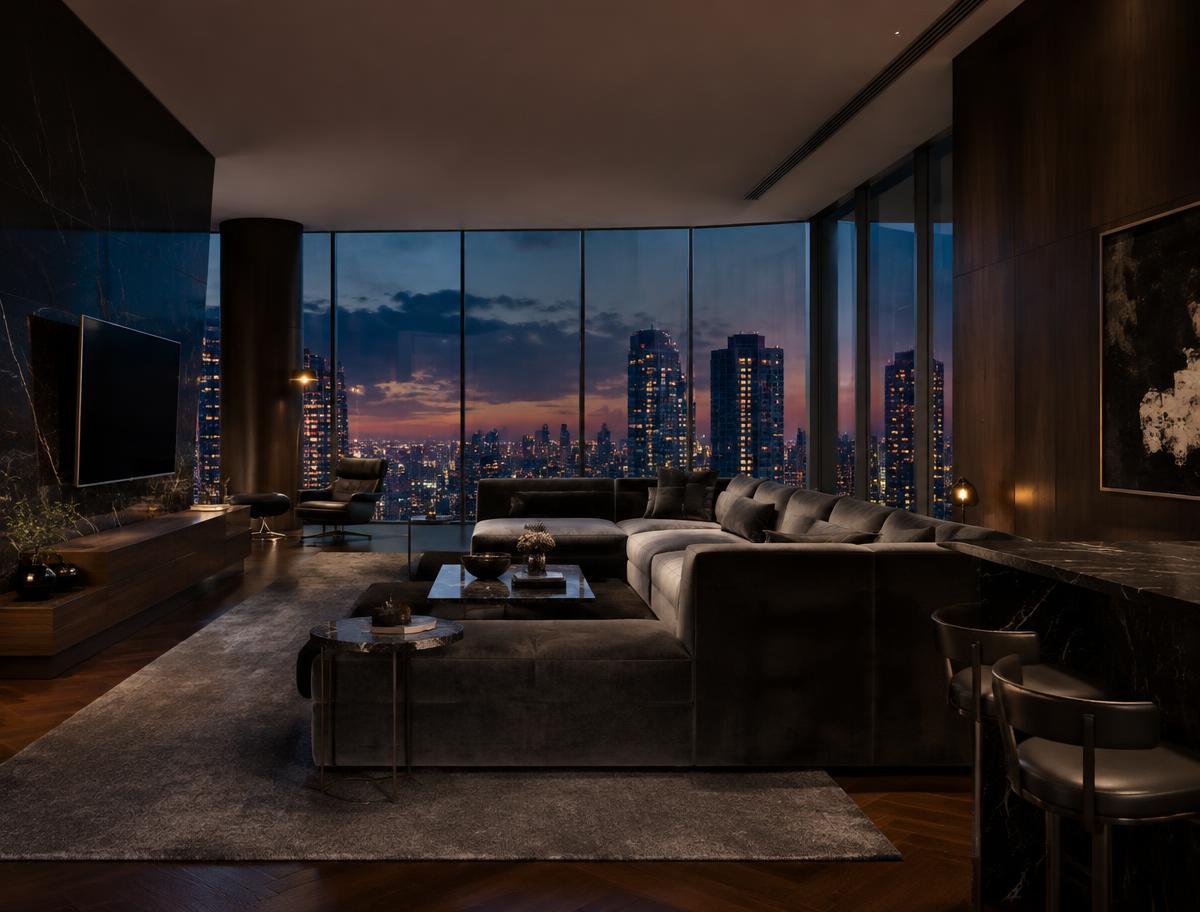 Living room — AI-generated concept rendering